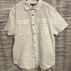 NWOT Karl Lagerfeld Short Sleeve Button Down Thin Striped Cotton Shirt - Large